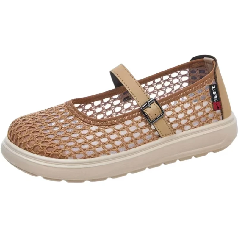 

Women Large Hole Mesh Flat sole Shoes Summer New Soft sole Non Slip Breathable Loose Round Toe slip On Lightweight Elderly Shoes