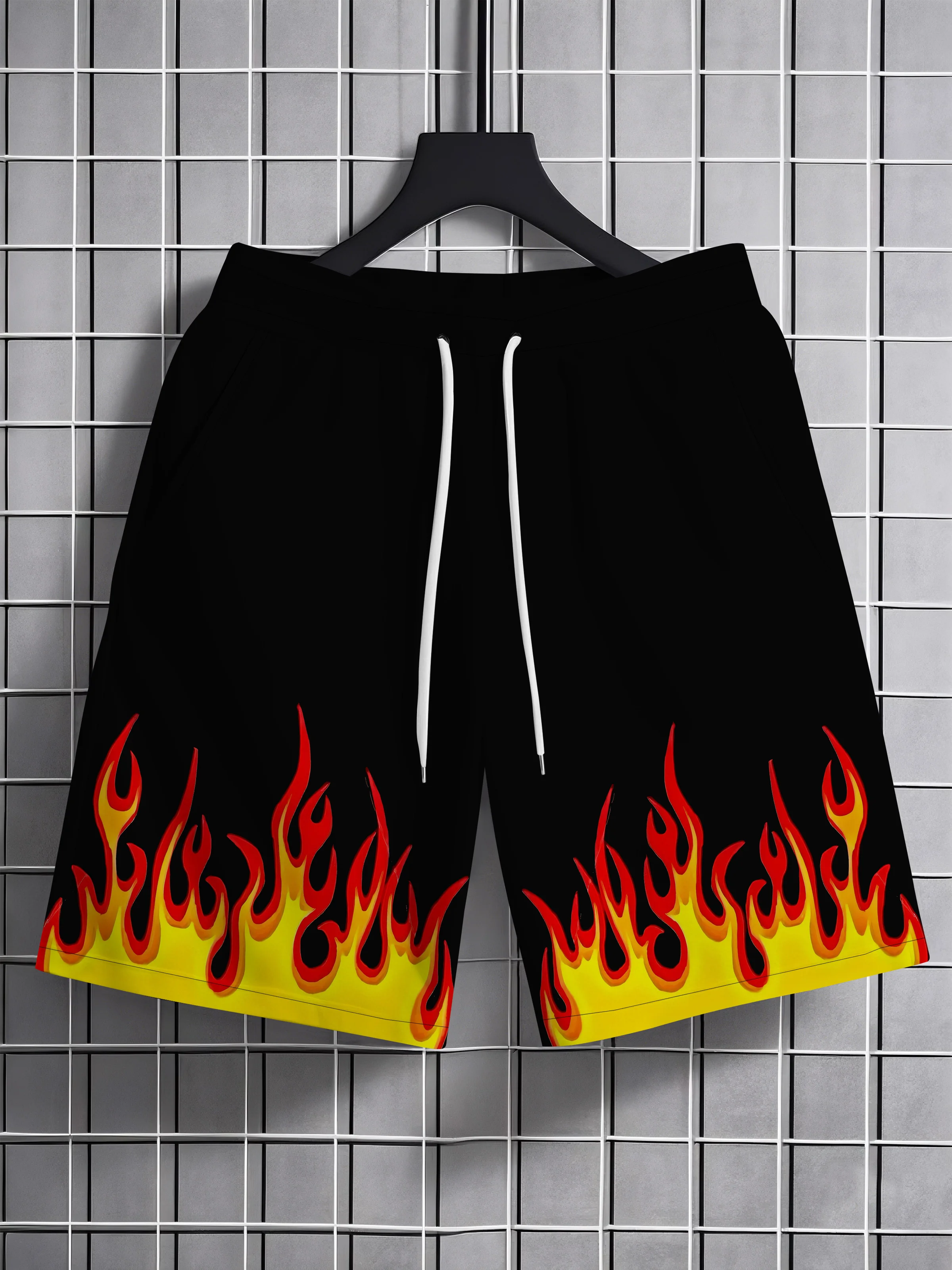 

Street Hip-hop Flame Graphic Shorts Harajuku Style Fashion Y2k Beach Shorts Sports Casual Breathable Quick-drying Men's Pants