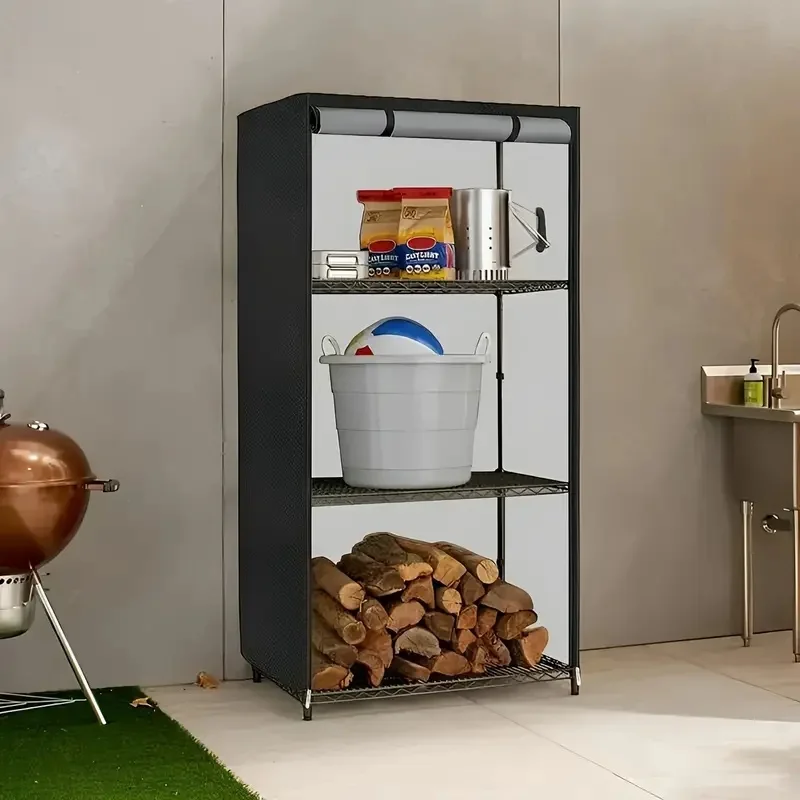 Heavy Duty Outdoor Shelf Cover - Dustproof Storage Rack Protector with Zipper Closure, Oxford Cloth, Durable Fabric Cover