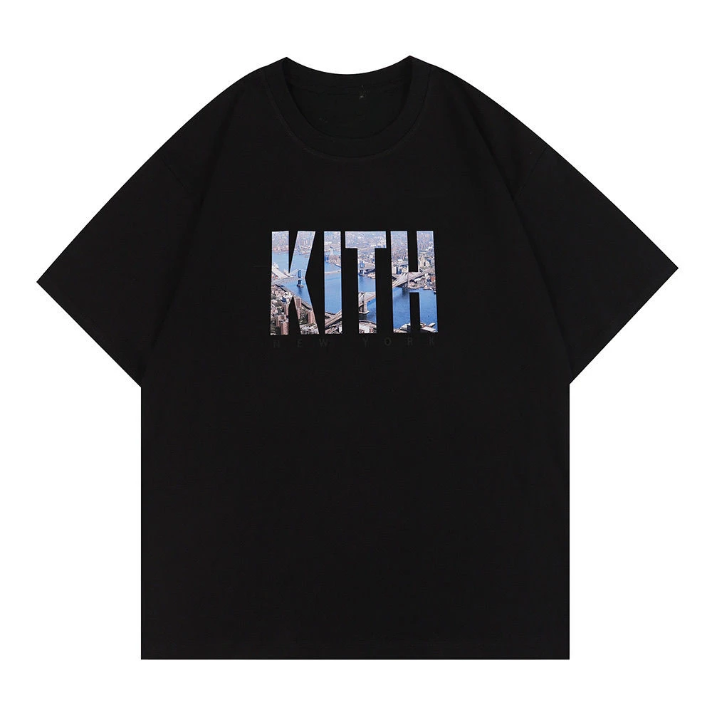 

American Trendy Brand KITH Letter Summer Printing Casual Cotton Loose Short-sleeved Round Neck Double Yarn Men's Women's T-shirt