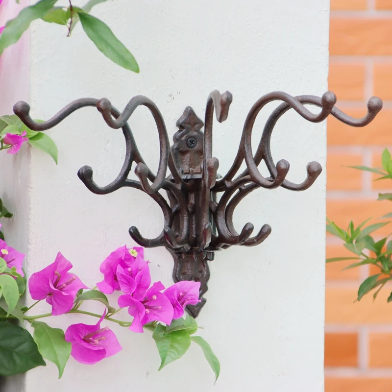 

Swiveling Cast Iron Wall Hooks, 5 Arms, Rustic Decor for Home and Garden