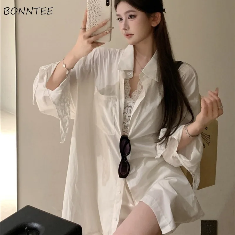 

Shirts Women Temper Turn-down Collar Loose Fit All-match Korean Fashion Ins Simple Trendy Daily Classic Prevalent Autumn Outwear