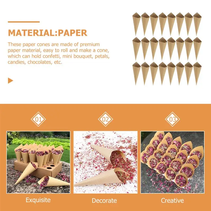 120pcs Decor Wedding Confetti Petal Vellum Paper Flower Cones Confetti Cones Wedding Petal Kraft Paper Flower Cones Favor Gifts