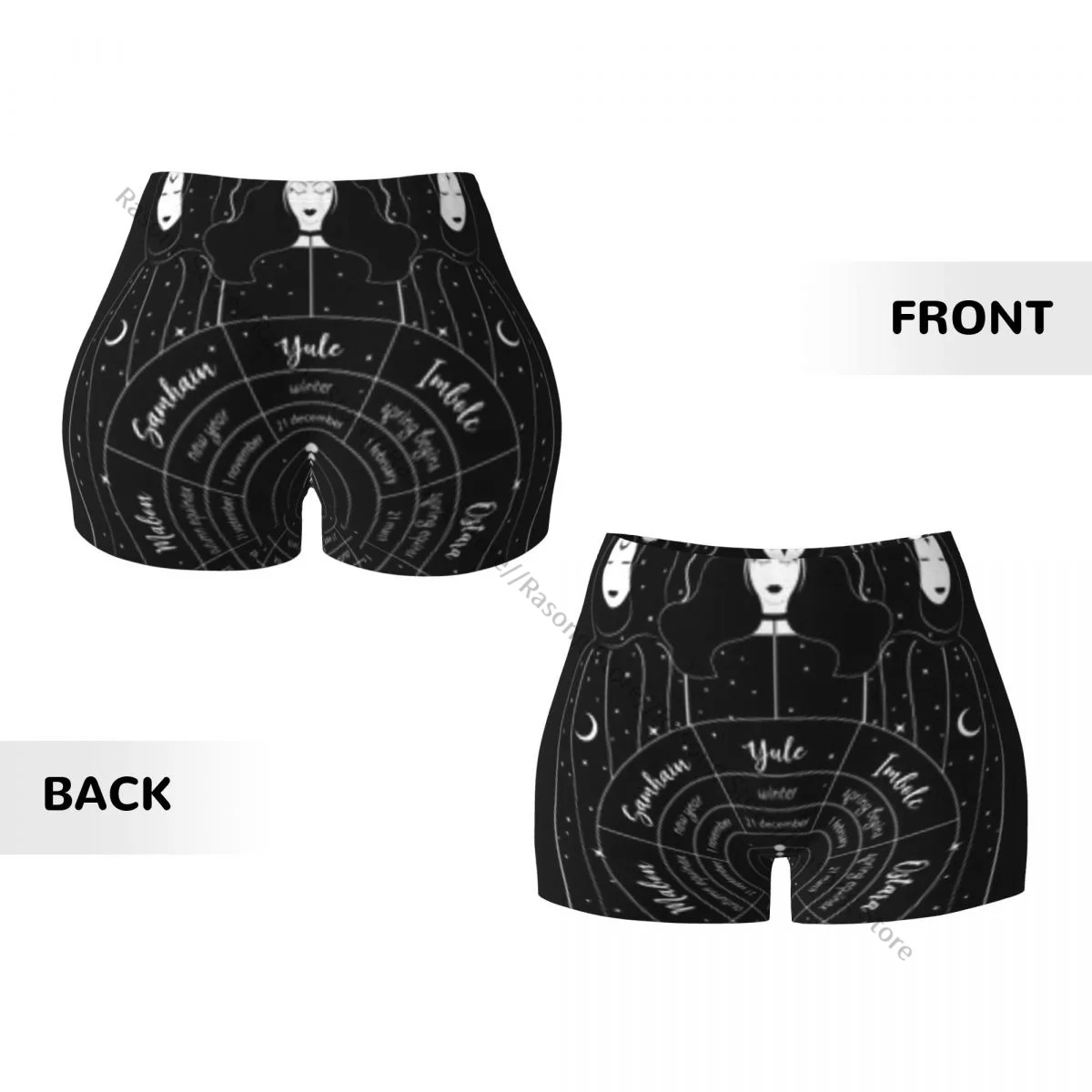 Spandex-Yoga-Shorts für Damen, Mystical Triple Goddess Priestesses In Wheel Workout Booty Shorts