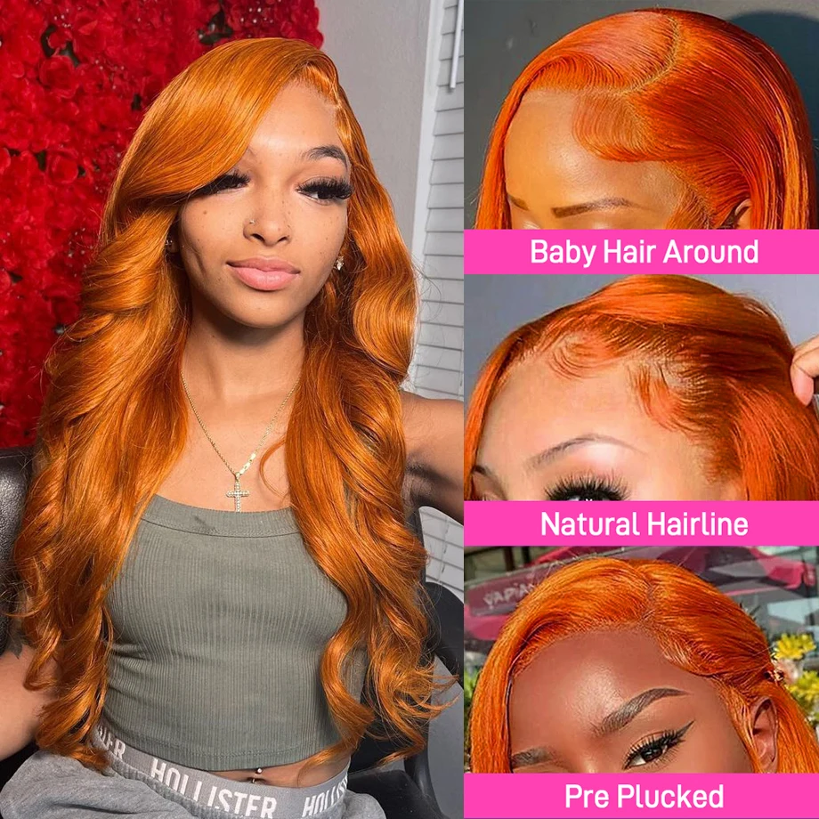 Perruque Lace Front Wig Body Wave Brésilienne Naturelle, Cheveux Humains, Transparent, HD, 13x6, 13x4, 30 Pouces, Orange, Vidéo