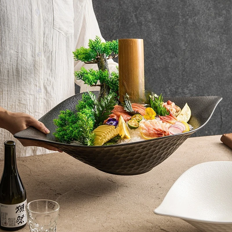 Ceramic salmon sashimi plate, seafood plate