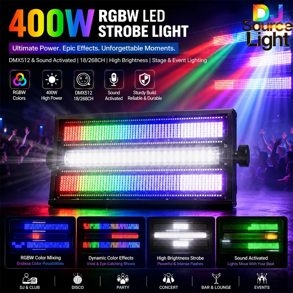 Super brillo 400W luz LED estroboscópica COB RGBW blanco cálido  DJ Disco Flash efecto caballo correr iluminación de escenario