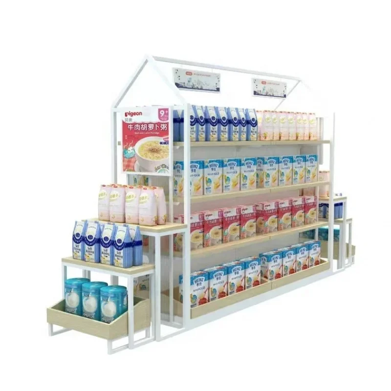 custom.Showcase Booth Cashier Milk Powder Wooden Display Stand