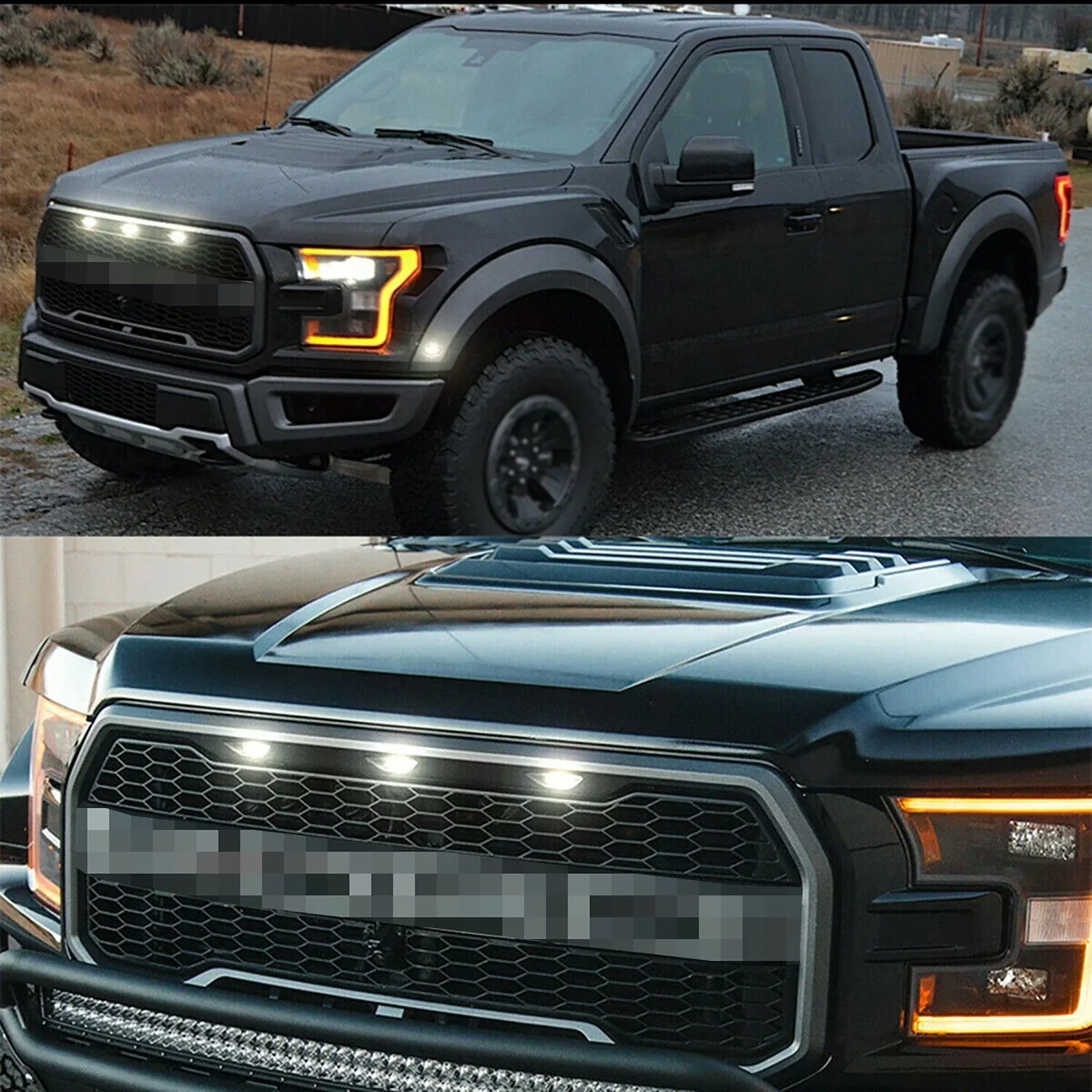 LED Front Grille Light Universal Car Eagle Eye Lamp Smoked Amber White Modification Lights For Off Road Trunk SUV Ford Toyota