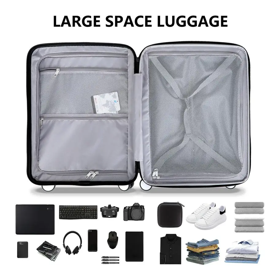 フロントポケットとUSBポート付き、PC対応ハードサイド20インチスーツケース、スピナーホイールと内蔵TSAロック付き、耐久性のある軽量