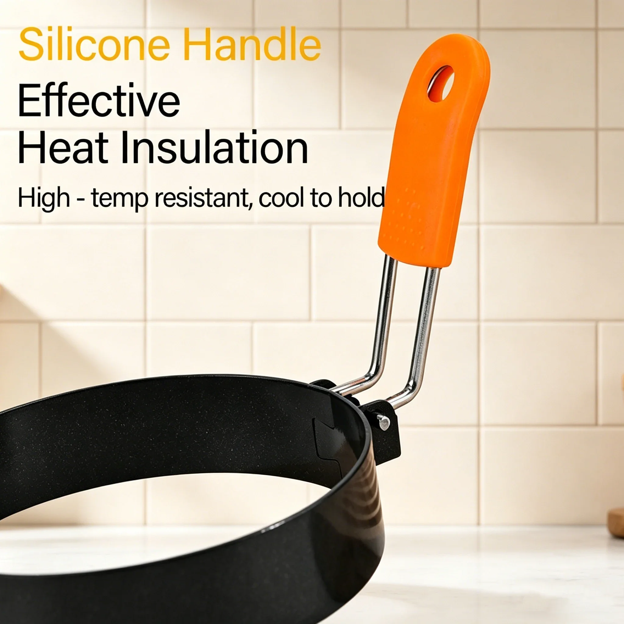 Immagine 4: Stampo per Uova Fritte in Acciaio Inox con Manico in Silicone Resistente al Calore, Antiaderente, per Uova Sciolte