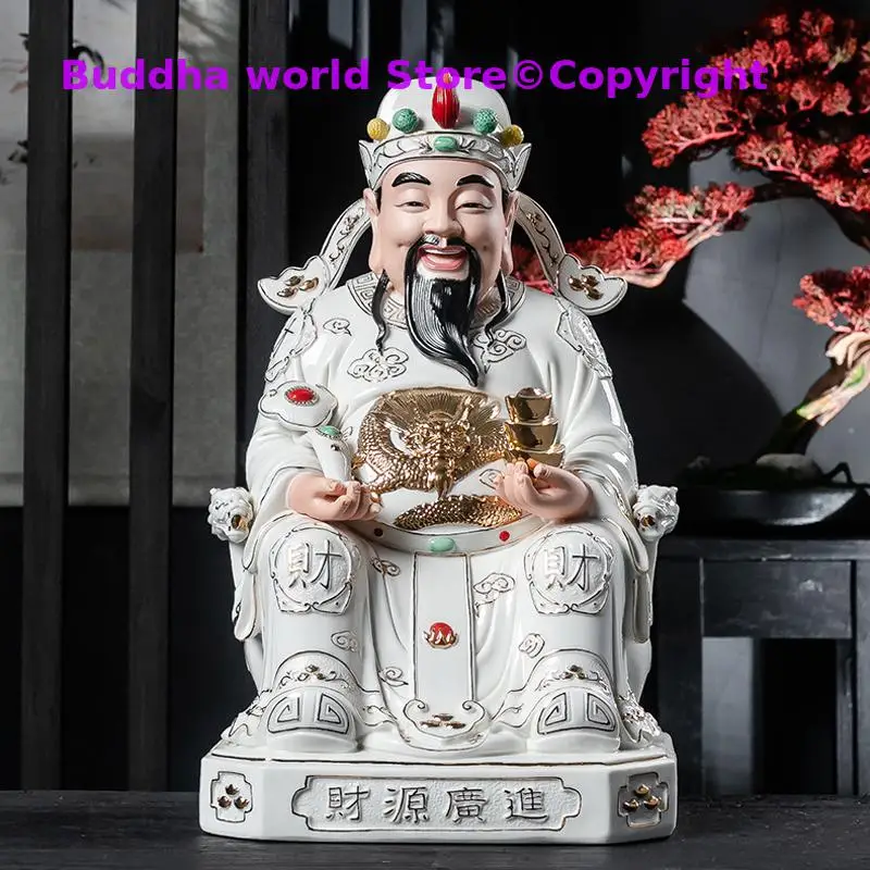 

5A+ 31CM HOME high grade Buddha statue Bring good luck money God of wealth Recruit wealth color ceramic Mammon statue talisman