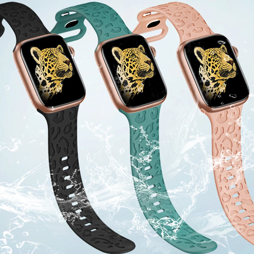 Armbänder für Apple Watch Band 45/44/46/42/41/40/49mm Leopardenmuster Silikonarmband für iWatch Serie 11 10 9 8 7 SE 6 5 Ultra 3