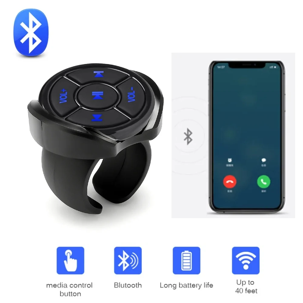 Wireless Bluetooth Remote Controller Media Button Car Motorcycle Bike Steering Wheel Music Play for IOS Android Phone Tablet