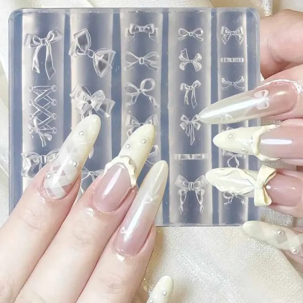 2 Stuks 3D Strik Siliconen Nagel Mallen Bloem Strik Nail Art Sculptuur Boog Schimmel DIY Boog Charms Nagel Sjabloon met Carving Pen