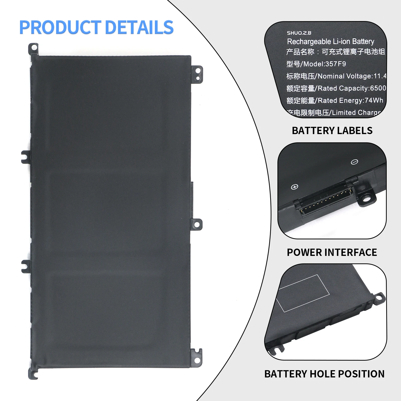 SHUOZB 357F9 Laptop Battery For Dell Inspiron 15 7559 7000 7557 7567 7566 5576 5577 71JF4 P57F P65F INS15PD-1548B INS15PD-1748B