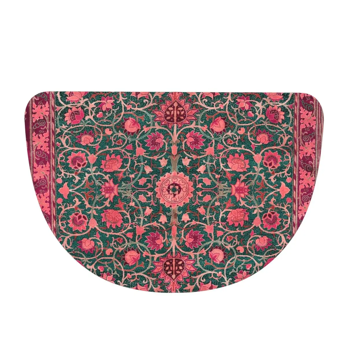 William Morris Flower Pattern Soft Flannel Half Round Doormat Non Slip Bathroom Mat Absorbent Floor Carpet for Garage
