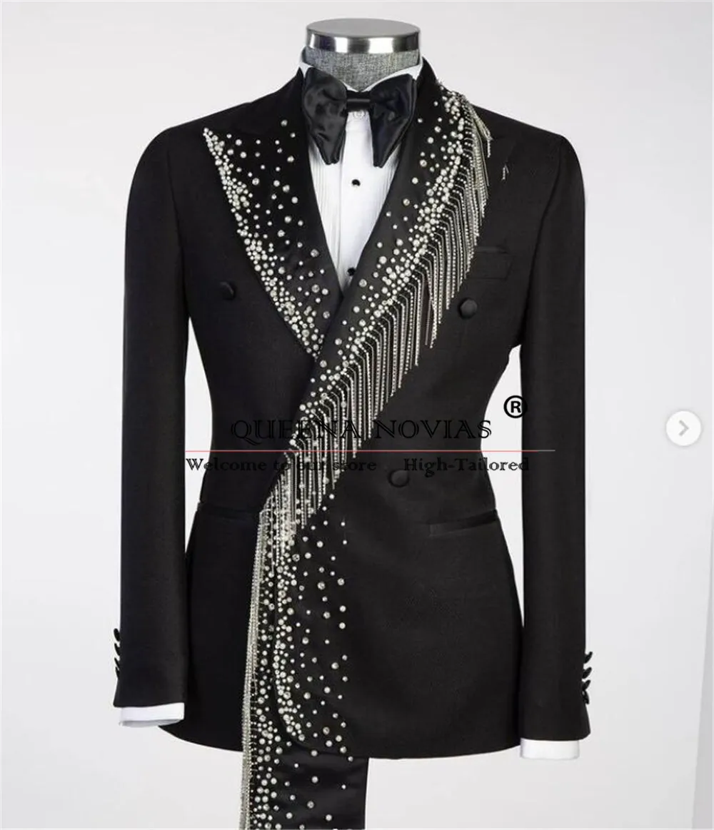 Crystals Beading Boy's Suits Double Breasted Prom Blazers Customized 2 Pieces Children Birthday Party Tuxedos traje formal niño