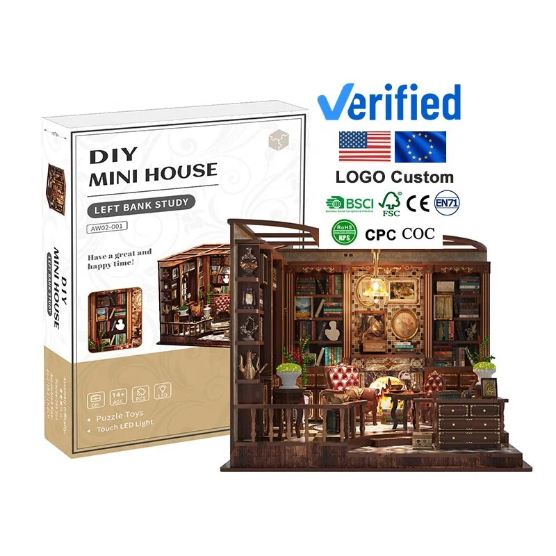 DIY木製ブックヌックインサート キッズ3D DIY木製ミニチュアドールハウス 環境に優しいDIYミニチュア木製ハウス パズルおもちゃ用