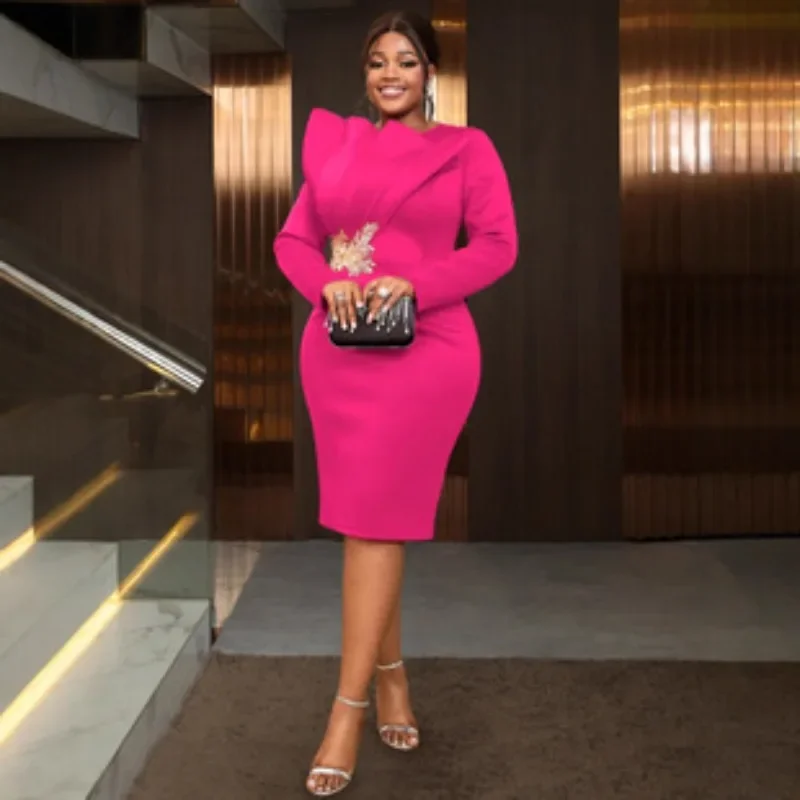 

Элегантные церковные платья для женщин, вечерние облегающие платья с длинными рукавами и кружевными аппликациями, стильный случай, африканский свадебный гость 2025