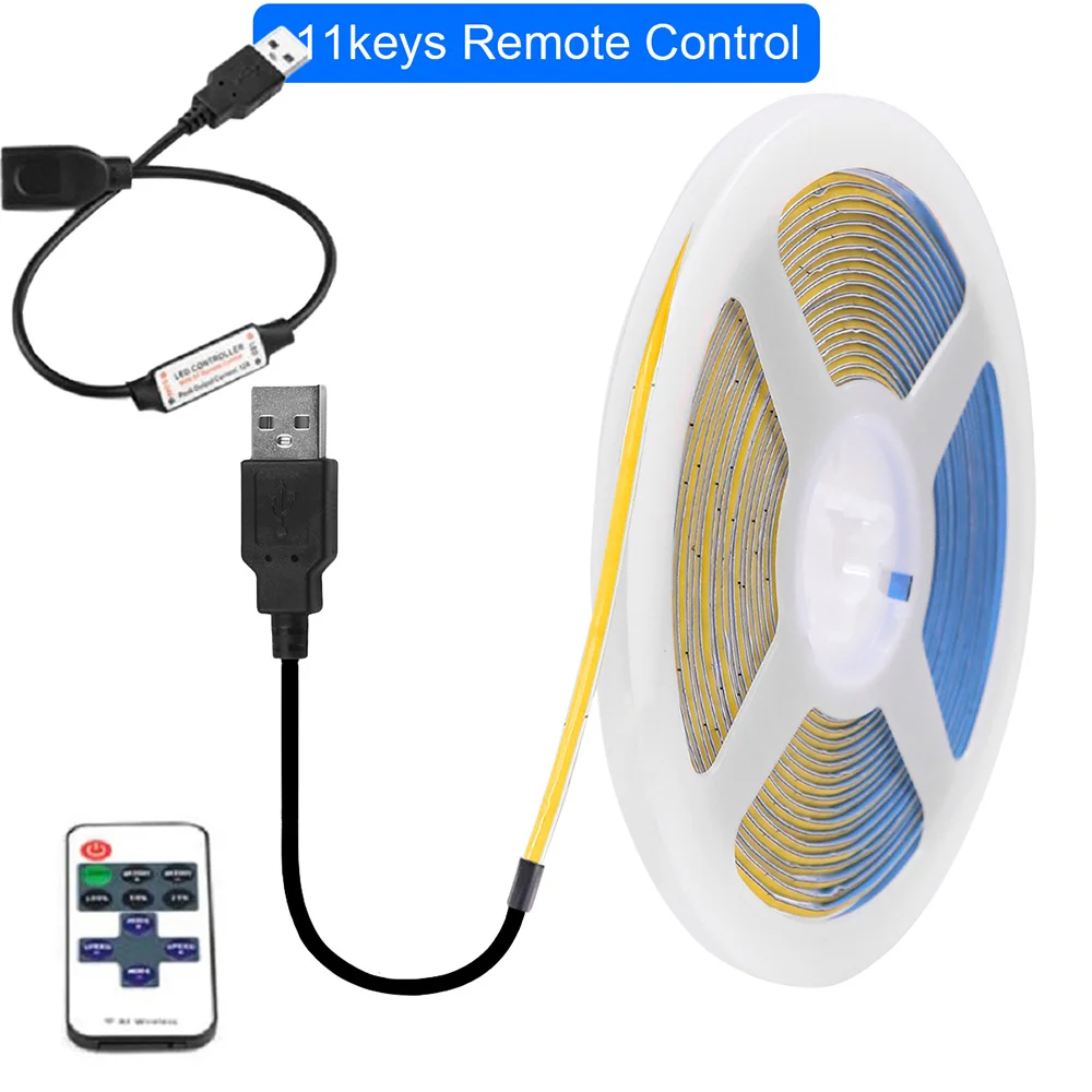 XUNATA 5 V USB 3 mm PCB COB LED-Streifenlicht mit Schalter-Dimmer-Fernbedienung, 320 LEDs, hohe Dichte, lineare Beleuchtung, flexible Bandlampe 4