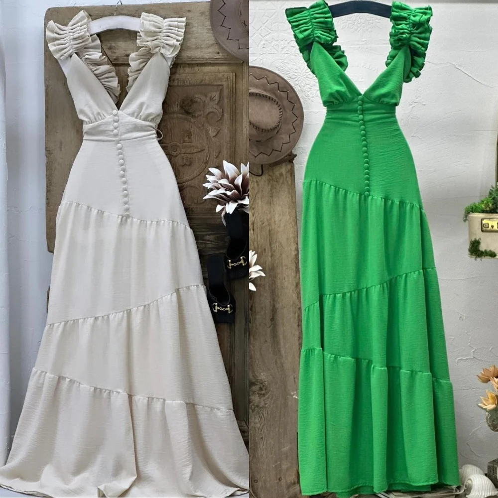 

Customized Jersey Ruched Celebrity A-line V-neck Bespoke Occasion Gown Long Dresses