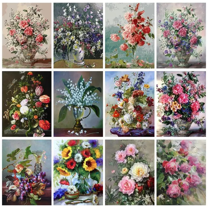 

RUOPOTY Classical Painting By Numbers For Handicrafts Flowers Picture Coloring Home Decors Acrylic Paints For Adults Paint Kit