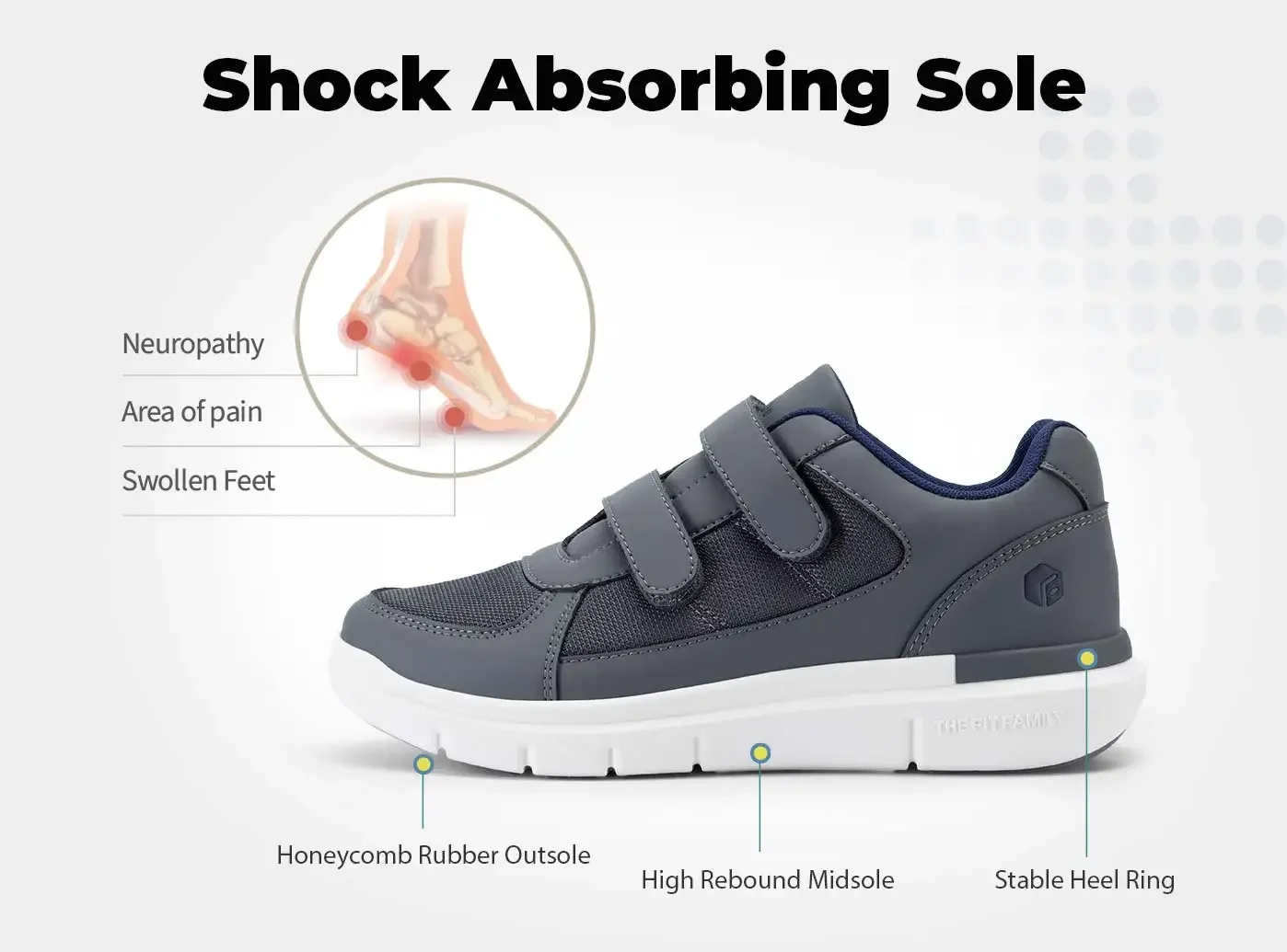 Fitville Herren-Diabetikerschuhe, extra breit, Größe 4E, Freizeitschuh für Senioren, lindert Neuropathie und Schmerzen bei geschwollenen Füßen, mit Fußgewölbestütze. – Detail 9