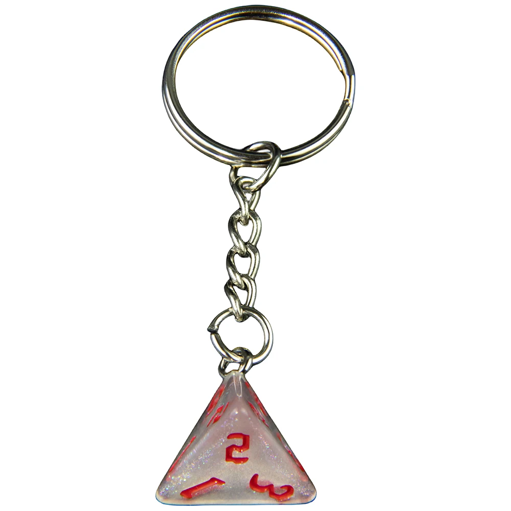 Glitter Dice Keychain Board Game Souvenirs D4 Keyring for Pouch Bag Wallet Pendant, Perfect for Board Game Fans