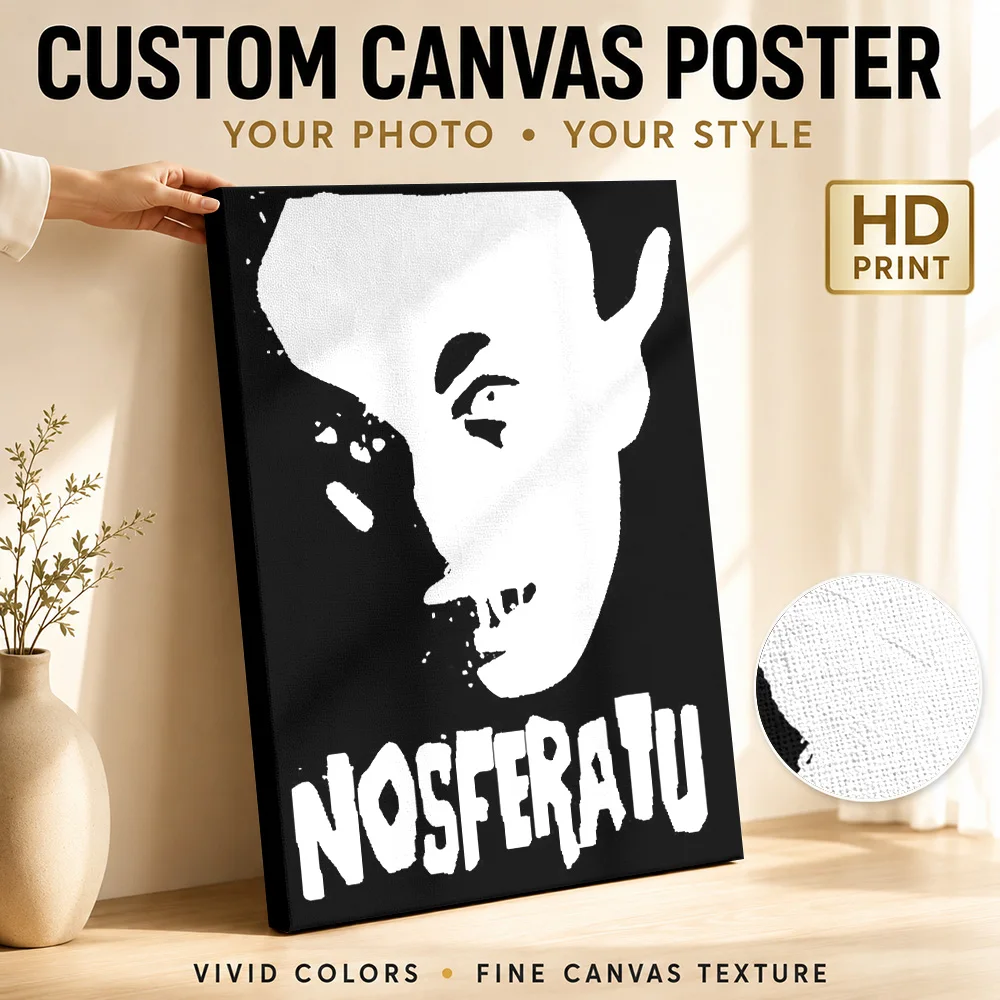 Nosferatu Black and White Portrait Framed Canvas Poster Custom Gothic Horror Wall Art for Bedroom Man Cave Decor Ready to Hang