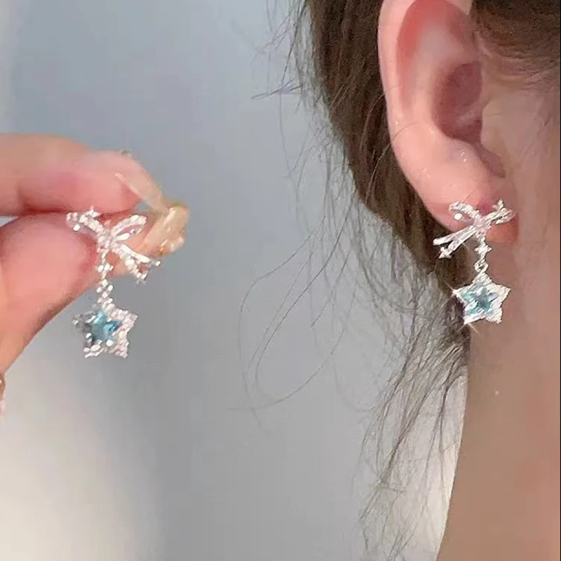 GANPUP Einfache Funkelnde Blaue Stein-Ohrhänger für Frauen, Alltagsschmuck, Modisches Ohrpiercing-Schmuckstück, Geschenk für Party, серьги женские – Detail 2