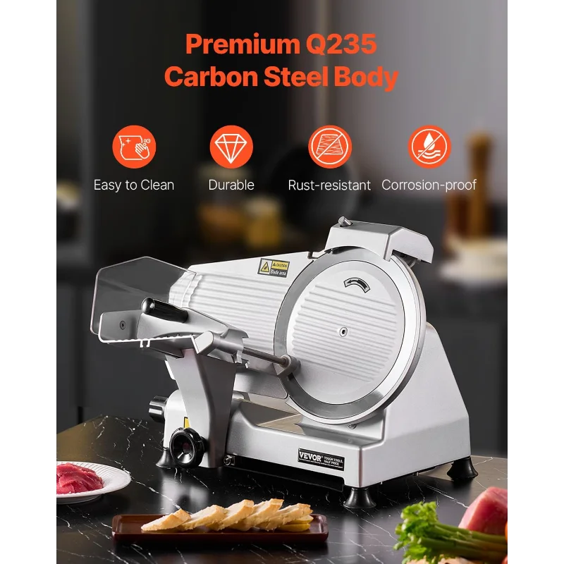 قطاعة اللحوم التجارية VEVOR، قطاعة طعام ديلي الكهربائية 10 بوصة، قطاعة لحم 180 وات مع شفرة ممتازة 65 دقيقة، سمك 0-0.4 بوصة #6