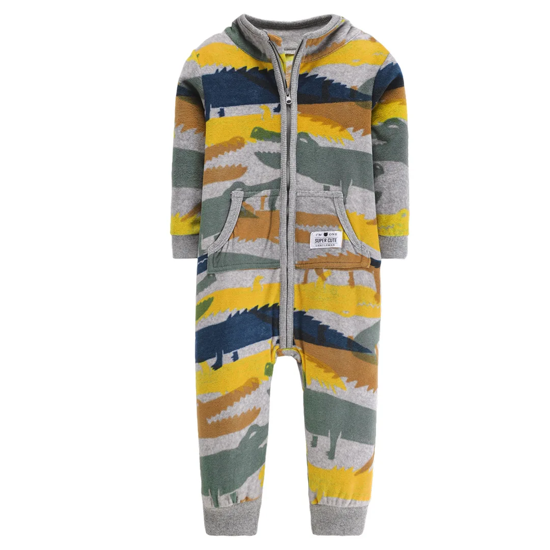 Boys Winter Warm Clothes high collar baby jumpsuit baby spring coverall clothes zipper up polar fleece Toddler Boy clothes