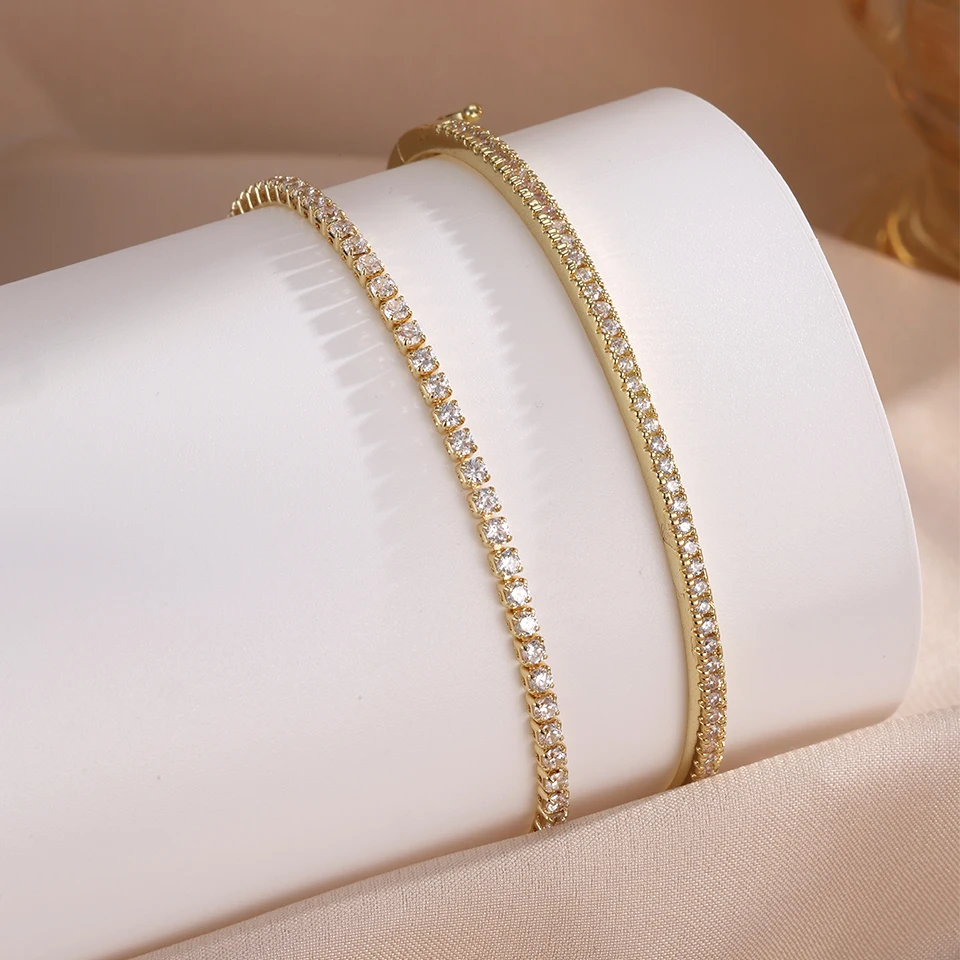 ZAKOL 2 Pcs Classic Round Zircon Dainty Tennis Bracelet Bang