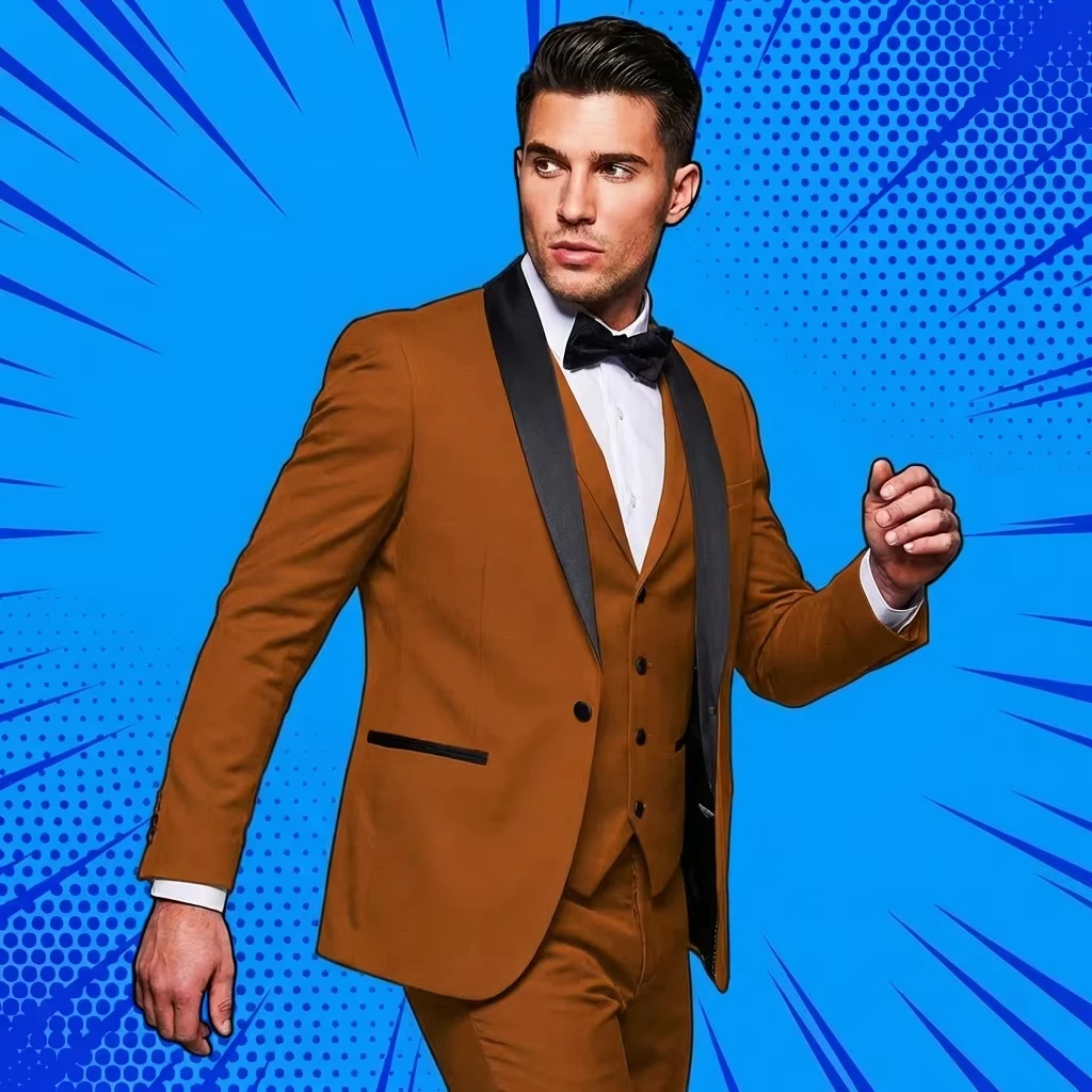 

Men Suits Wedding Party Double Shawl Lapel 3 Pieces Slim Fit Business Groom Tuxedos for Formal (Blazer+Pants+Vest)
