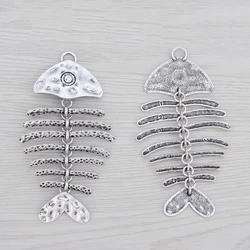1 x Tibetan Silver/Fancy Golden Color Large Hammered Fish Bone Skeleton Charm Pendant for DIY Necklace Jewelry Making 103x57mm