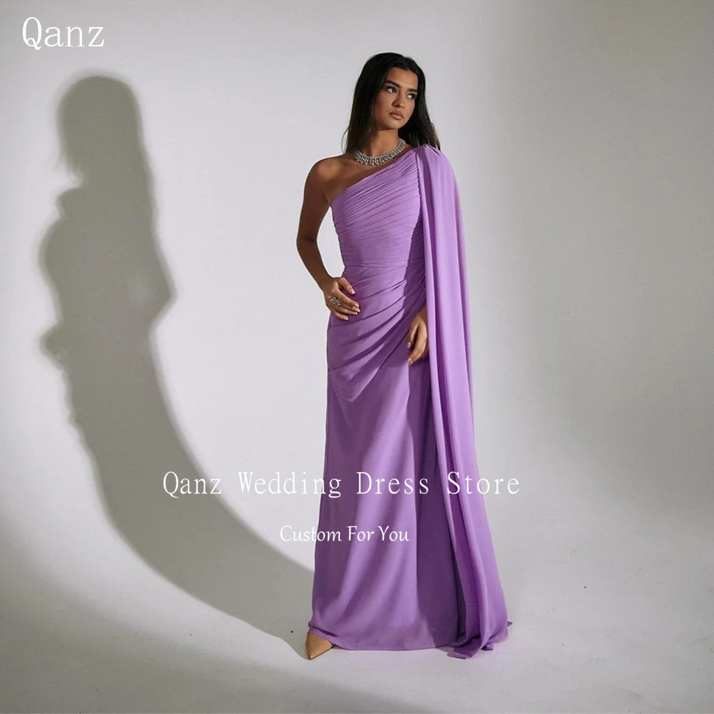 

Qanz Abendkleider Dubai Evening Dresses Purple One Shoulder Chiffon Saudi Party Dress Long A Line Customized Luxury Dress Women