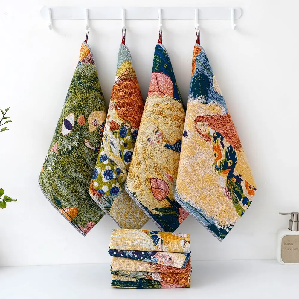 New 34x40cm Large Hand Towel 4 Layer Cotton Gauze Cartoon Kitchen Towel Decorative Quick Dry Tea Towel Home Restaurant