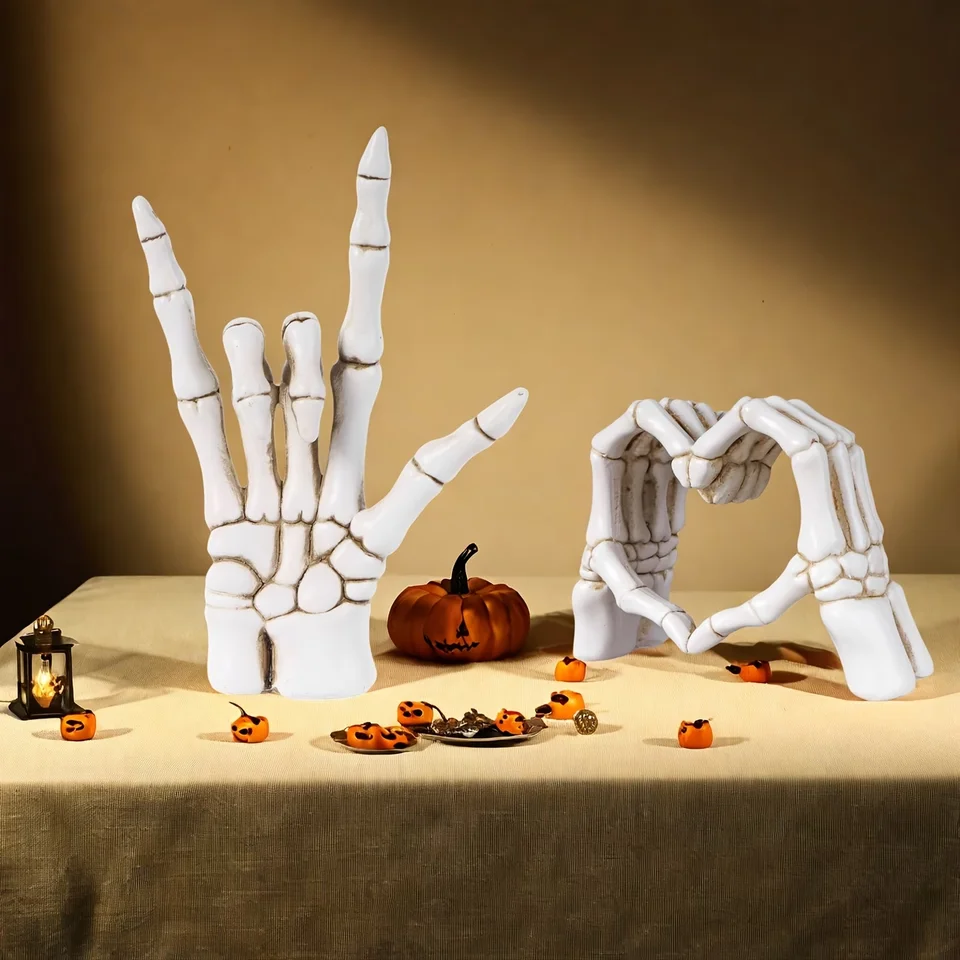 Single Skeleton Bone Hand Resin Figurine Indoor Outdoor Craft Decor for Halloween Christmas and Valentine's Day Table Ornament
