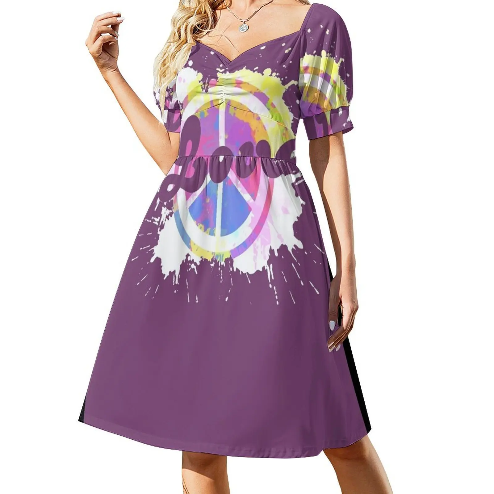 

Peace and Love Retro Hippy Paint splash Short Sleeved Dress luxury evening dresses 2025 woman dress womans clothing Dress