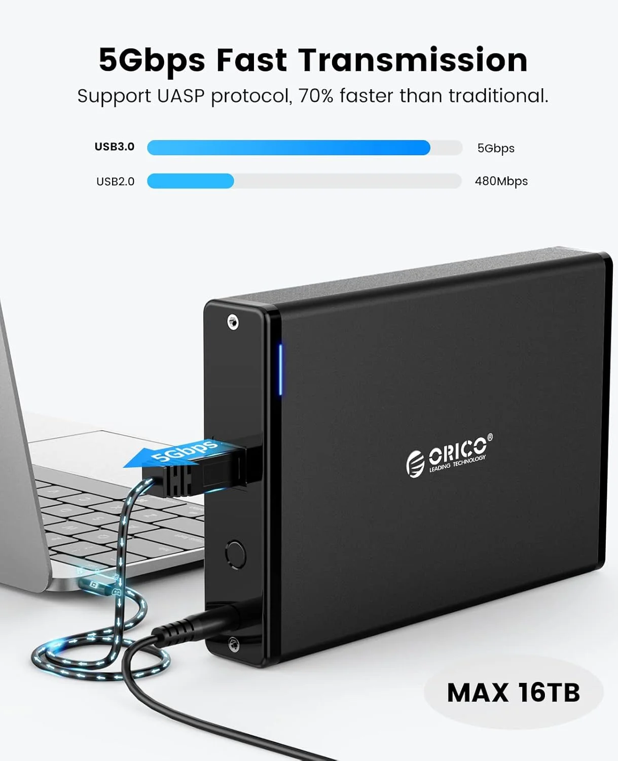 Imagem -03 - Orico-gabinete Vertical de Disco Rígido para Hdd Usb 3.0 para Sata Docking Station Externa Suporte Uasp até 16tb 3.5