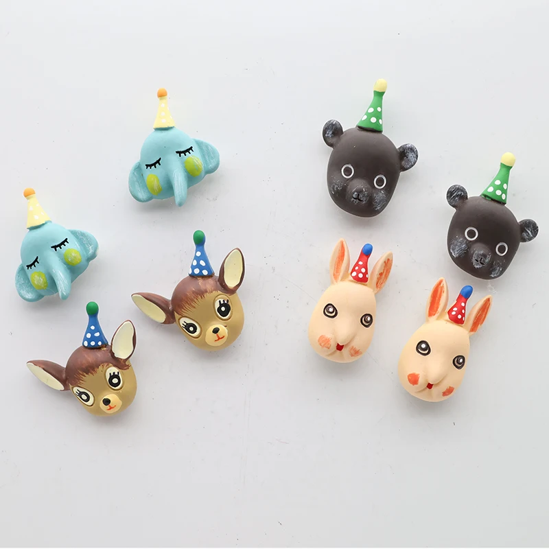 10Pcs Cute Deer Rabbit Bear Elephant Animal Resin 3D Fridge Magnets Strong Magnetic Crafts Nail Free Installation for Home Decor