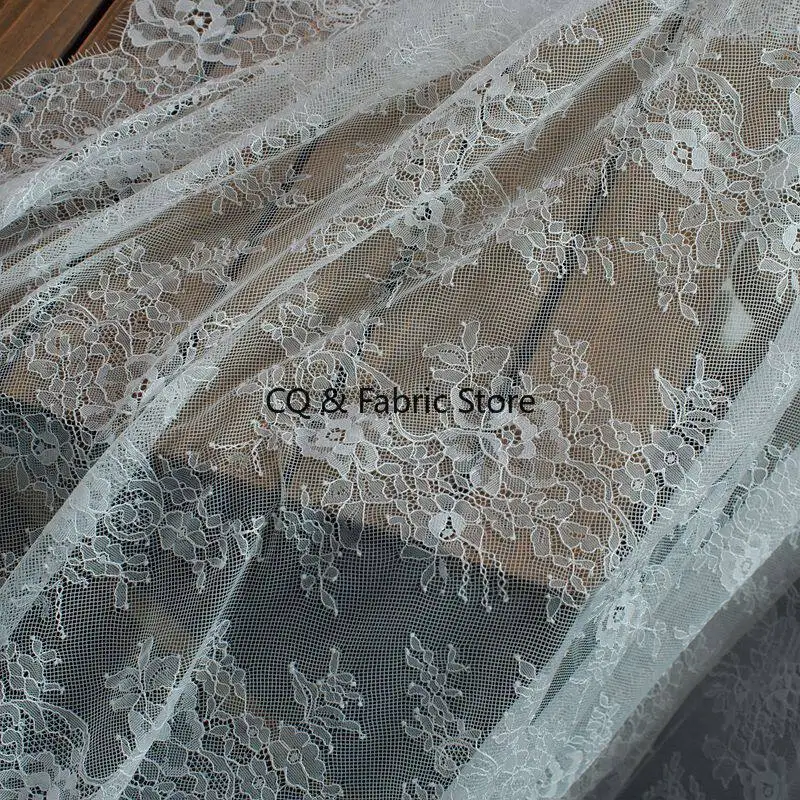 42 Colors 1.5m Wide French Eyelashes Lace Fabric flower Lace Trim for Wedding Dress, Cloth Tablecloth Curtain Accessories DIY Cr - view 2