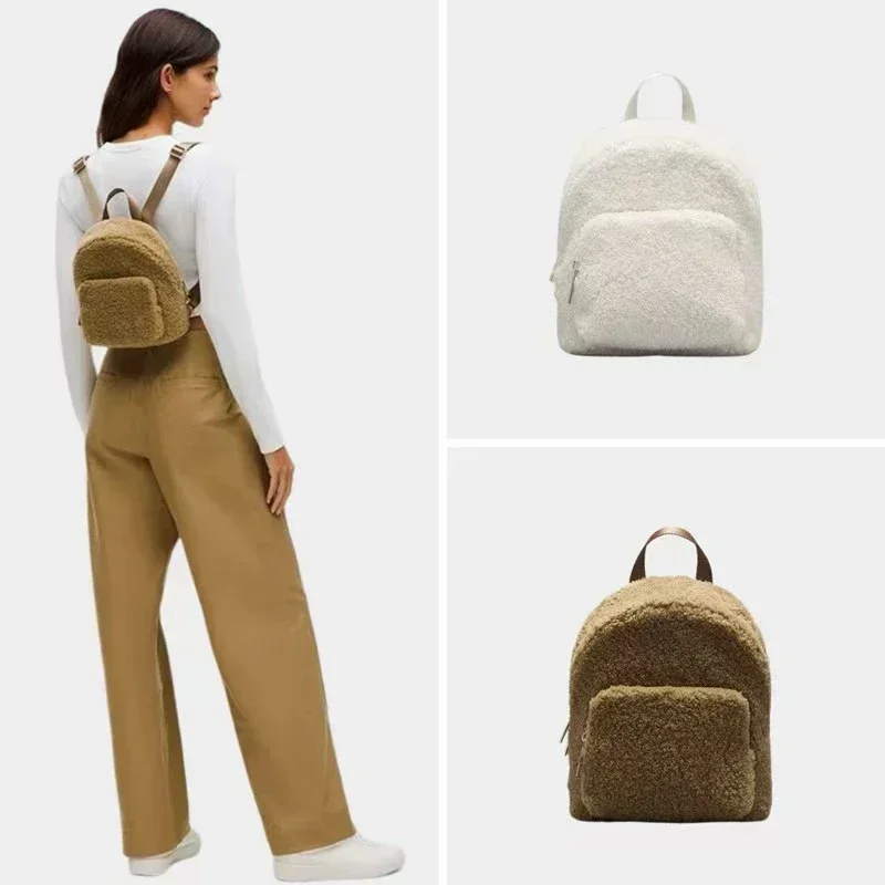 

Lemon Micro Autumn and Winter Easiest for Match Lamb Wool Brushed Backpack Portable Commuting Bag Casual Backpack