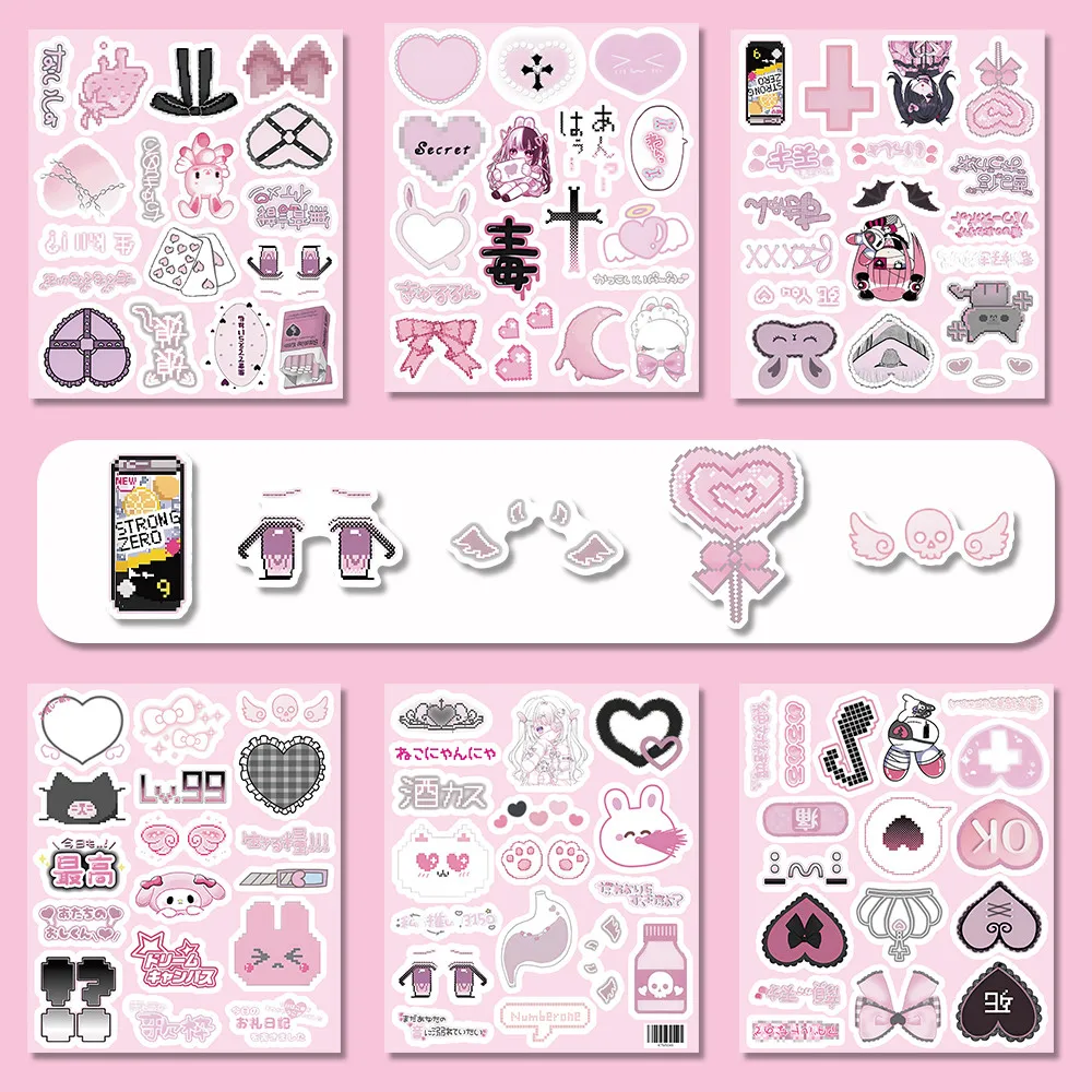 Mine-Kei Sticker Set (103Pcs) - Dark Aesthetic Yami Kawaii Decor for Laptop - Murah & Keren Golden Memory Stickers Store