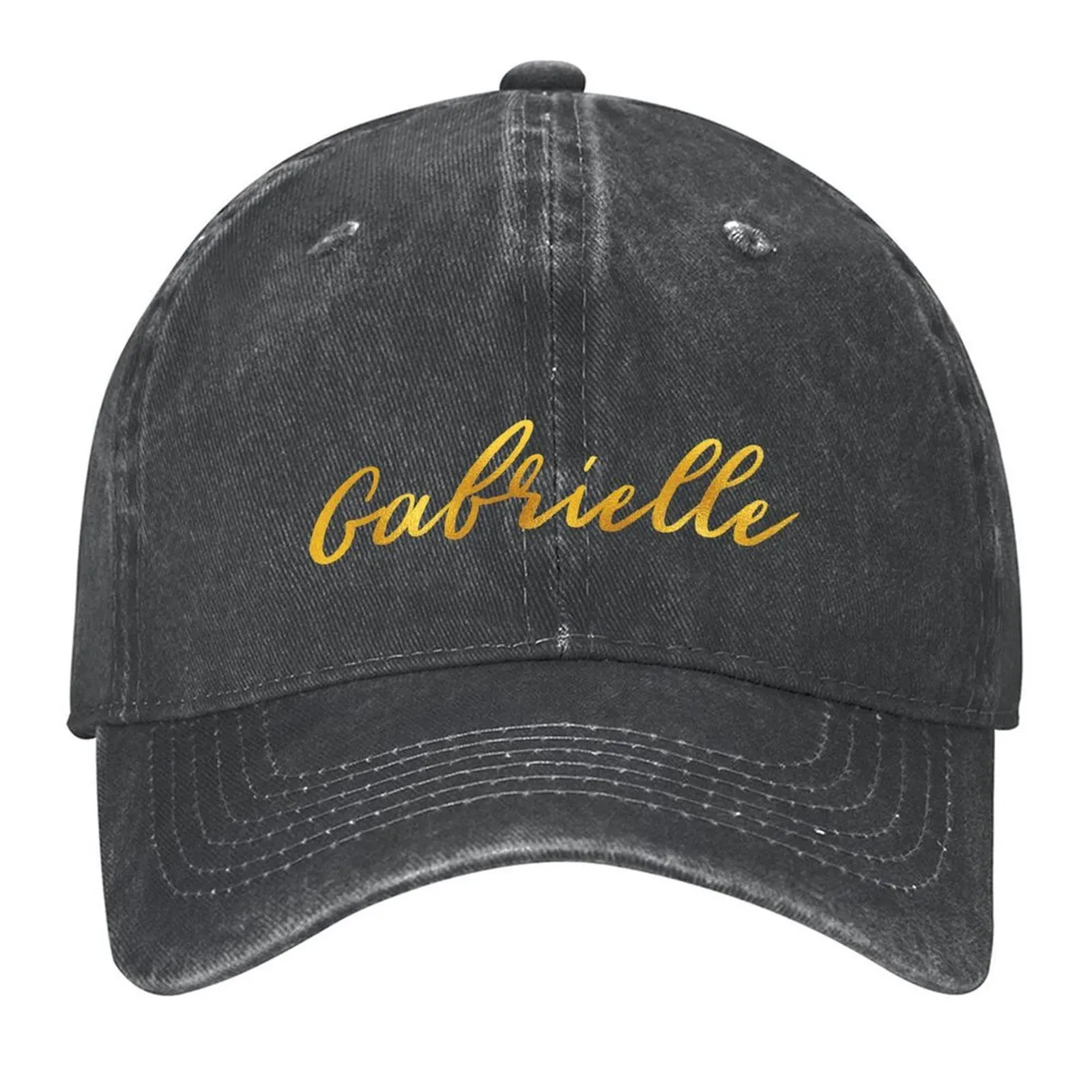 

Gabrielle Name Hand Lettering in Faux Gold Letters Baseball Cap Rave Winter hat black Bobble Hat Caps Male Women's