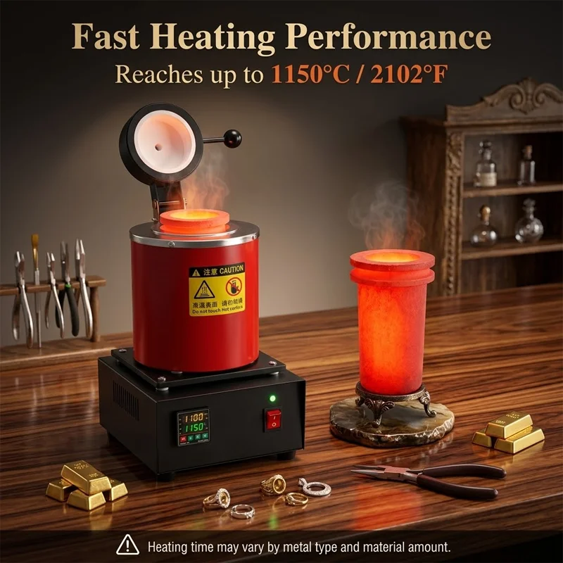 PHYHOO Electric Melting Furnace Digital Control Kiln For Casting Gold Silver Copper Scrap Smelting Jewelry Refining Purify Tool