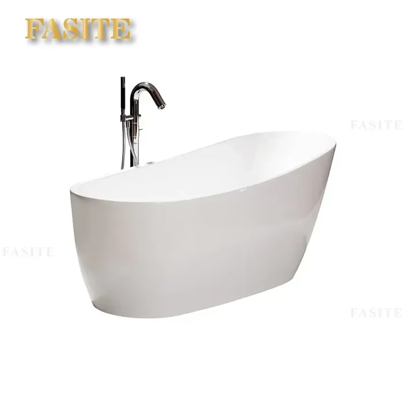 Modern White Acrylic Freestanding Bathtub Deep Soaking Tub for Bathroom Small Space Easy Install No Plumbing Needed Custom