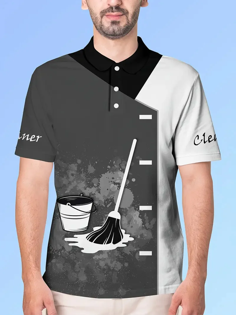 Men's cleaning themed polo shirt, suitable for work or daily casual wear, preferred by cleaning enthusiasts