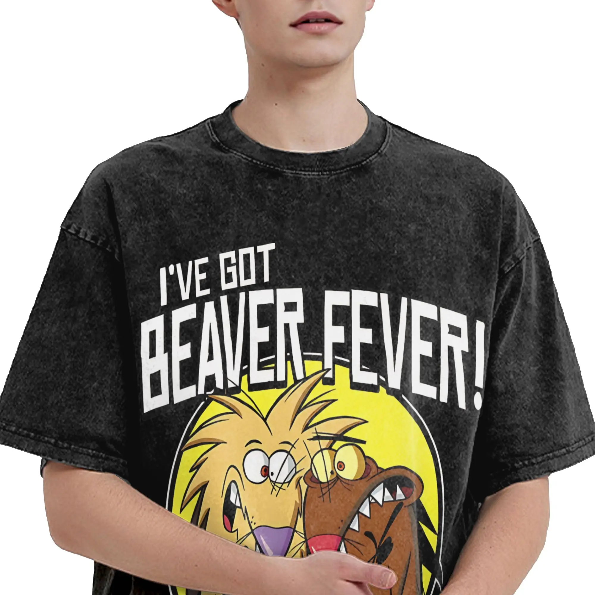 Angry Beavers Daggett & Norbert Feverish  T Shirts Hip Hop Washed Short Sleeve Harajuku T-Shirt Vintage for Men Women Streetwear
